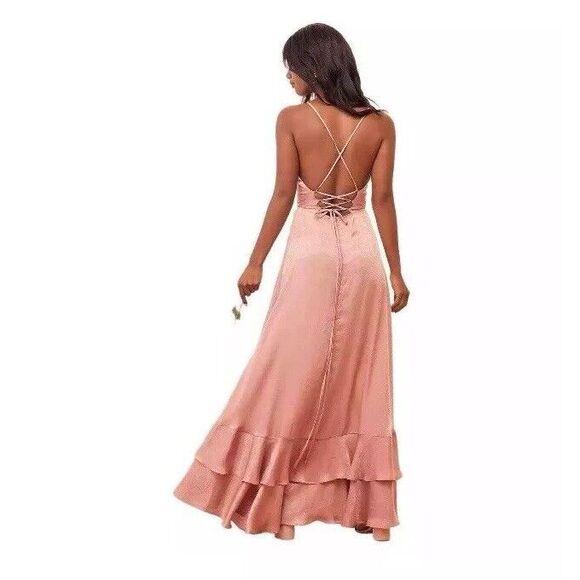 Lulu's In Love‎ Forever Lace Up High Low Maxi Dress in Blush Pink - Size M - Picture 3 of 16